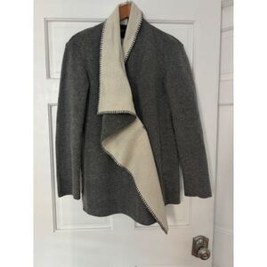 Per Se By Carlisle Wool Grey/Cream wrap lagenlook minimalist cardigan.